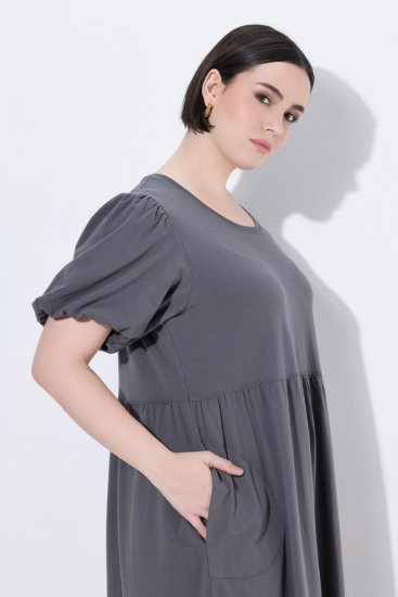 Ulla Popken 848575 Robe longue à manches courtes et poches Anthracite - Robes maxi - Robes maxi grande taille
