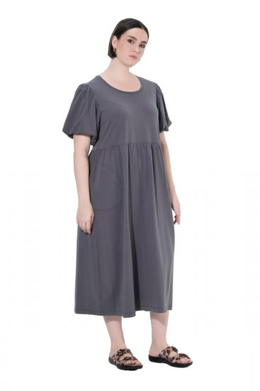 Ulla Popken 848575 Robe longue à manches courtes et poches Anthracite - Robes maxi - Robes maxi grande taille