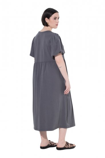Ulla Popken 848575 Robe longue à manches courtes et poches Anthracite - Robes maxi - Robes maxi grande taille
