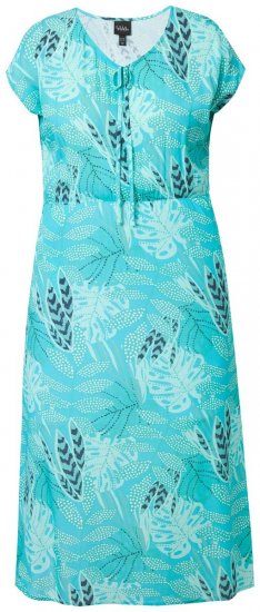 Ulla Popken 848696 Robe mi-longue imprimée à col V Turquoise - Robes midi - Robes midi grande taille