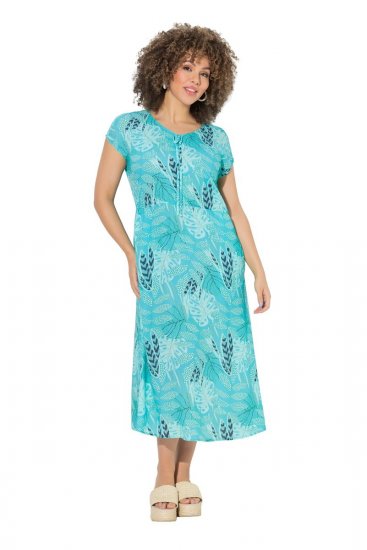 Ulla Popken 848696 Robe mi-longue imprimée à col V Turquoise - Robes midi - Robes midi grande taille