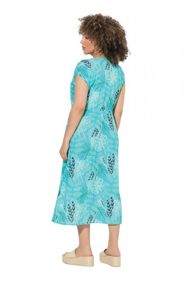 Ulla Popken 848696 Robe mi-longue imprimée à col V Turquoise - Robes midi - Robes midi grande taille