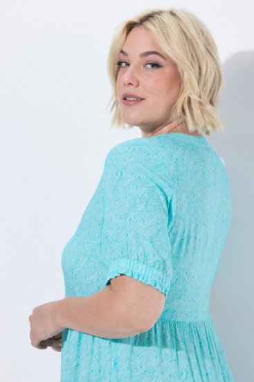 Ulla Popken 848724 Robe imprimée à volants Turquoise - Robes - Robes pour toutes les tailles