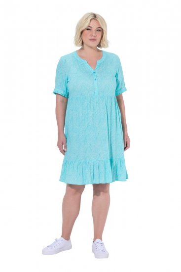 Ulla Popken 848724 Robe imprimée à volants Turquoise - Robes - Robes pour toutes les tailles