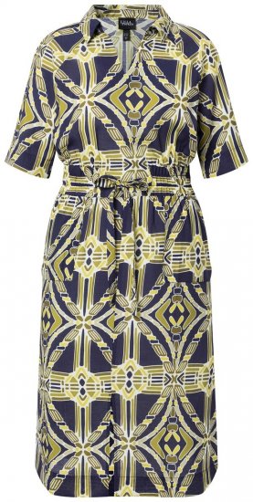 Ulla Popken 848789 Robe mi-longue imprimée à poches Bleu marine - Robes midi - Robes midi grande taille