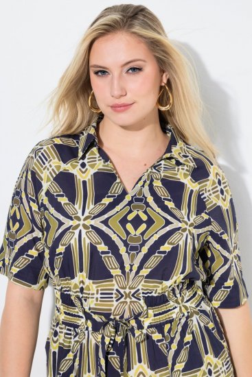 Ulla Popken 848789 Robe mi-longue imprimée à poches Bleu marine - Robes midi - Robes midi grande taille