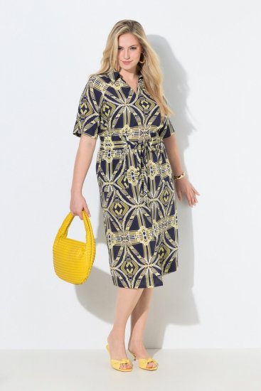 Ulla Popken 848789 Robe mi-longue imprimée à poches Bleu marine - Robes midi - Robes midi grande taille