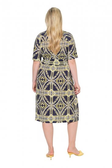 Ulla Popken 848789 Robe mi-longue imprimée à poches Bleu marine - Robes midi - Robes midi grande taille
