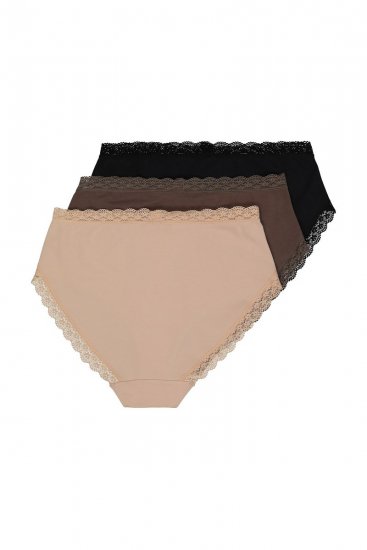 Ulla Popken 848803 Culottes en dentelle lot de 3 Noir - Culottes - 