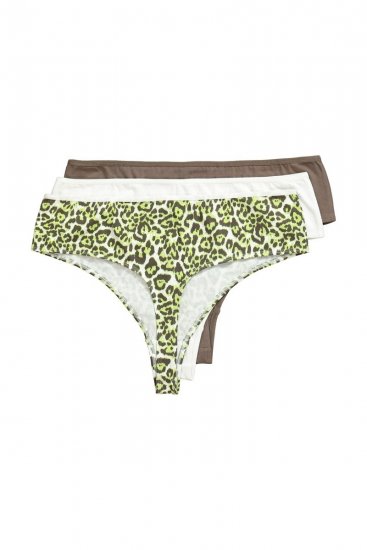 Ulla Popken 848826 Strings à imprimé animal lot de 3 Taupe - Culottes - 