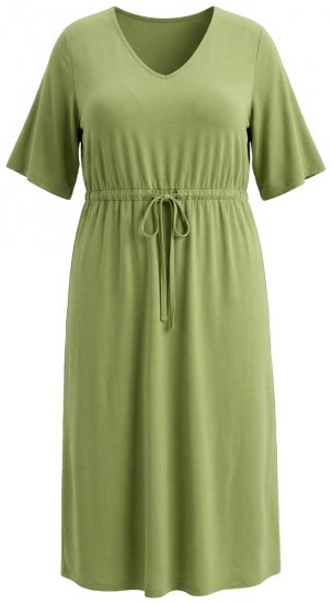 Ulla Popken 848829 Robe mi-longue à manches courtes et cordon Vert clair - Robes midi - Robes midi grande taille