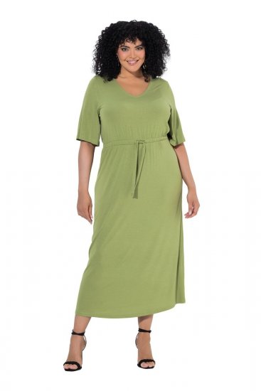 Ulla Popken 848829 Robe mi-longue à manches courtes et cordon Vert clair - Robes midi - Robes midi grande taille