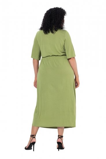 Ulla Popken 848829 Robe mi-longue à manches courtes et cordon Vert clair - Robes midi - Robes midi grande taille