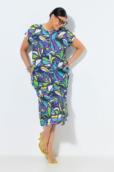 Ulla Popken 848980 Robe chemise fleurie Lilas - Robes midi - Robes midi grande taille