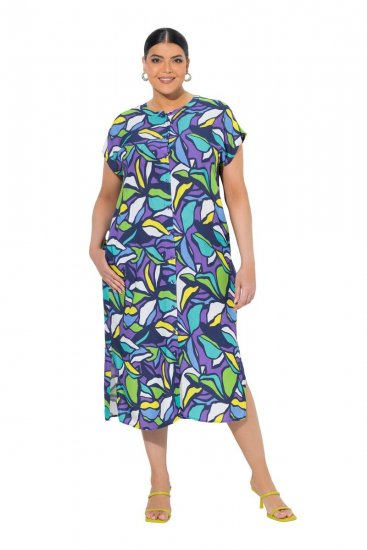 Ulla Popken 848980 Robe chemise fleurie Lilas - Robes midi - Robes midi grande taille