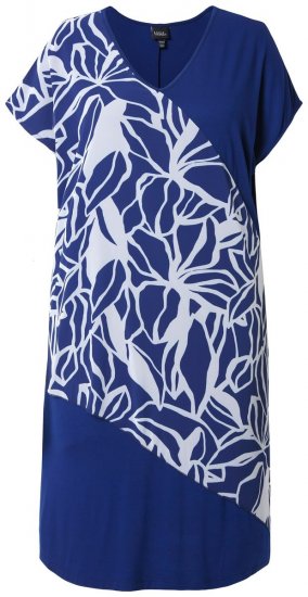 Ulla Popken 849033 Robe en mousseline à manches courtes et col V Bleu marine - Robes - Robes pour toutes les tailles
