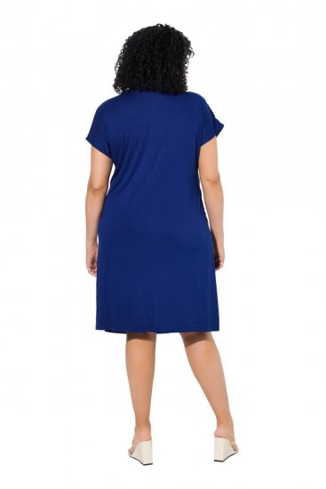 Ulla Popken 849033 Robe en mousseline à manches courtes et col V Bleu marine - Robes - Robes pour toutes les tailles