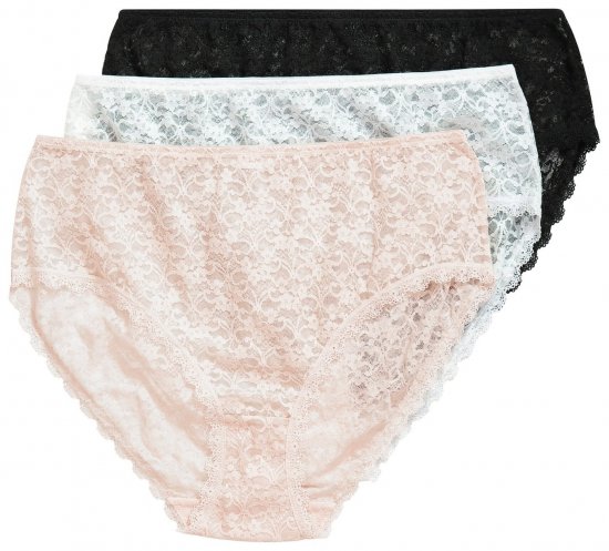 Ulla Popken 849194 Culottes à fleurs en dentelle lot de 3 Noir - Culottes - 