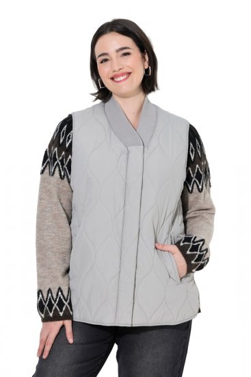 Ulla Popken 849221 Gilet matelassé à col côtelé Gris - Gilets sans manches - 
