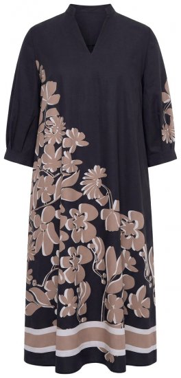 Ulla Popken 849423 Robe fleurie à manches 3/4 Noir - Robes maxi - Robes maxi grande taille