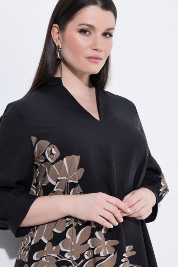 Ulla Popken 849423 Robe fleurie à manches 3/4 Noir - Robes maxi - Robes maxi grande taille