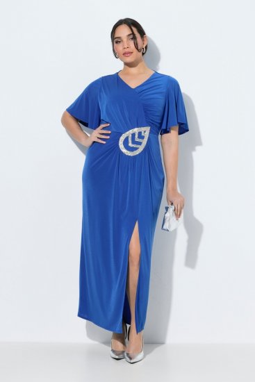 Ulla Popken 849530 Robe de soirée imprimée à strass Bleu roi - Robes de soirée - Robes de soirée grande taille