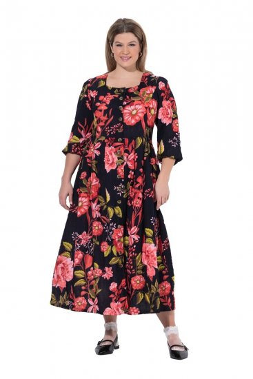Ulla Popken 849593 Robe chemise fleurie Bleu marine - Robes maxi - Robes maxi grande taille