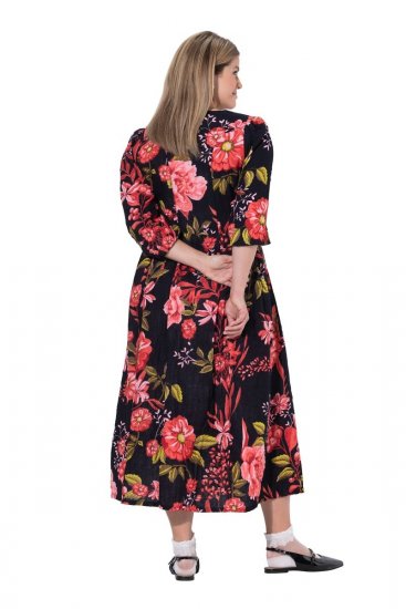 Ulla Popken 849593 Robe chemise fleurie Bleu marine - Robes maxi - Robes maxi grande taille