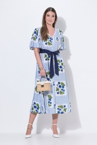 Ulla Popken 849662 Robe chemise fleurie Blanc cassé - Robes midi - Robes midi grande taille