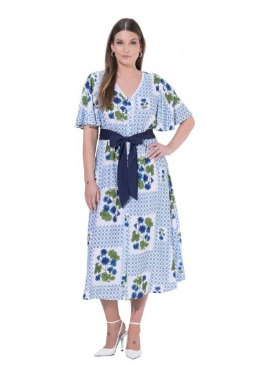 Ulla Popken 849662 Robe chemise fleurie Blanc cassé - Robes midi - Robes midi grande taille