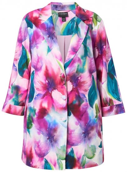 Ulla Popken 849728 Blazer fleuri en lin mélangé Blanc - Blazers - Blazers grande taille pour femme