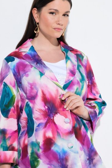 Ulla Popken 849728 Blazer fleuri en lin mélangé Blanc - Blazers - Blazers grande taille pour femme
