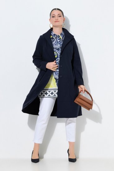 Ulla Popken 849803 Manteau stretch à col haut Bleu marine - Manteaux - Manteaux femme grande taille