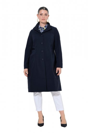 Ulla Popken 849803 Manteau stretch à col haut Bleu marine - Manteaux - Manteaux femme grande taille