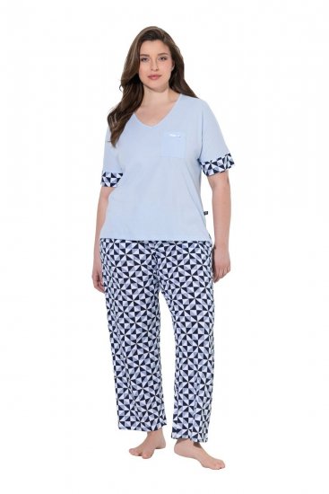 Ulla Popken 849850 Pyjama à carreaux Bleu clair - Pyjamas/vêtements de détente - 