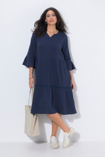 Ulla Popken 849856 Robe à volants Bleu marine - Robes midi - Robes midi grande taille