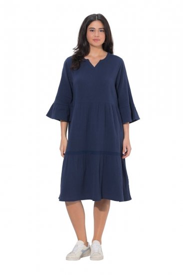 Ulla Popken 849856 Robe à volants Bleu marine - Robes midi - Robes midi grande taille