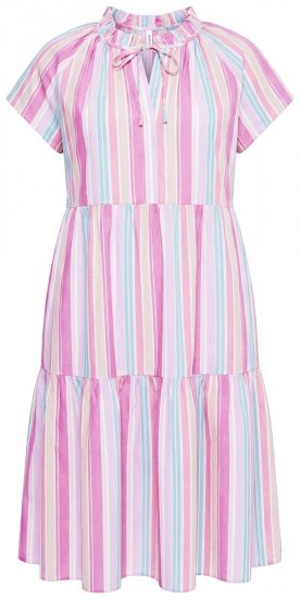 Ulla Popken 849969 Robe mi-longue rayée à volants Rose - Robes midi - Robes midi grande taille