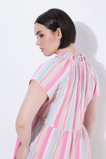 Ulla Popken 849969 Robe mi-longue rayée à volants Rose - Robes midi - Robes midi grande taille