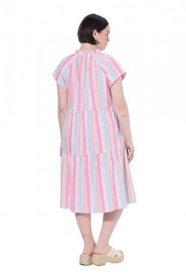 Ulla Popken 849969 Robe mi-longue rayée à volants Rose - Robes midi - Robes midi grande taille