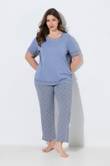 Ulla Popken 850045 Pyjama à manches courtes Bleu clair - Pyjamas/vêtements de détente - 