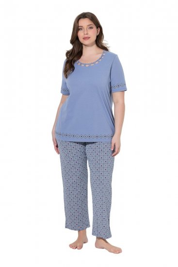 Ulla Popken 850045 Pyjama à manches courtes Bleu clair - Pyjamas/vêtements de détente - 