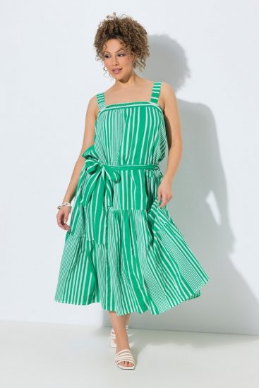 Ulla Popken 850197 Robe rayée à volants Vert - Robes d'été - Robes d'été grande taille