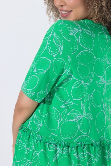 Ulla Popken 850204 Robe en jersey à manches courtes et col V Vert - Robes en jersey - 