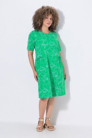 Ulla Popken 850204 Robe en jersey à manches courtes et col V Vert - Robes en jersey - 