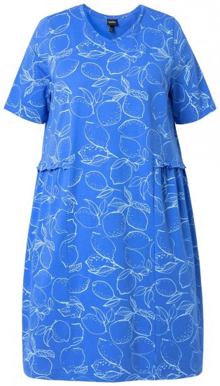 Ulla Popken 850204 Robe t-shirt imprimée à volants Bleu - Robes en jersey - 
