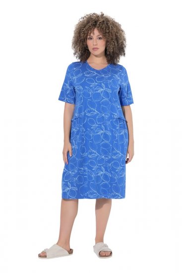 Ulla Popken 850204 Robe t-shirt imprimée à volants Bleu - Robes en jersey - 