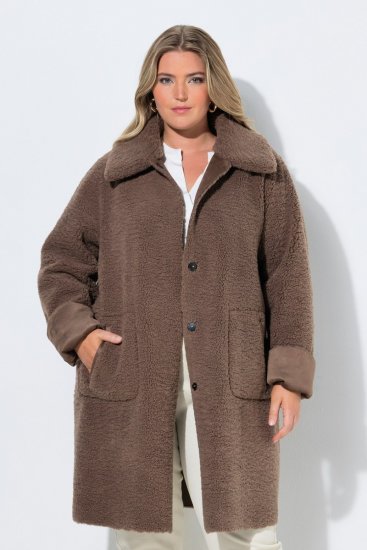 Ulla Popken 850251 Manteau teddy Marron clair - Manteaux - Manteaux femme grande taille