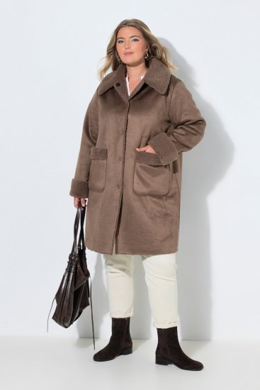 Ulla Popken 850251 Manteau teddy Marron clair - Manteaux - Manteaux femme grande taille