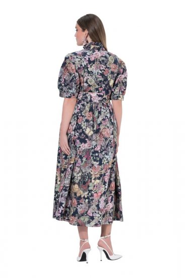 Ulla Popken 850298 Robe chemise fleurie Bleu marine - Robes maxi - Robes maxi grande taille